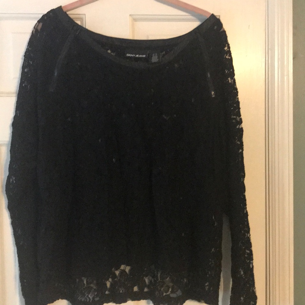 Black lace shirt. DKNY Jeans. XL.